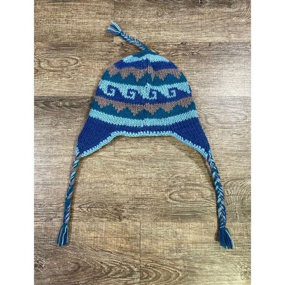 Andes Handicrafts Blue Trapper Hat Unisex Ecuador Fleece Lined 100% Wool - Picture 3 of 10